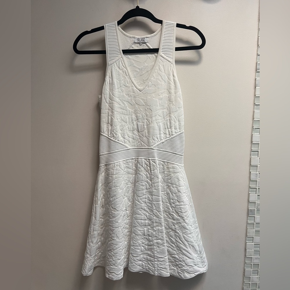 PARKER Womens White Textured V-Neck Sleeveless Fit & Flare Dress- Size S - Picture 2 of 7